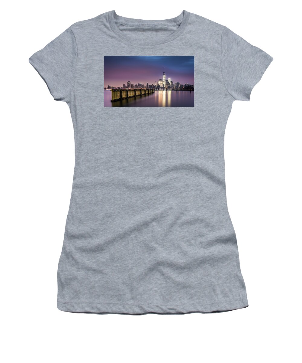 New York Women's T-Shirt featuring the photograph Downtown New York as observed from Jersey City by Mihai Andritoiu