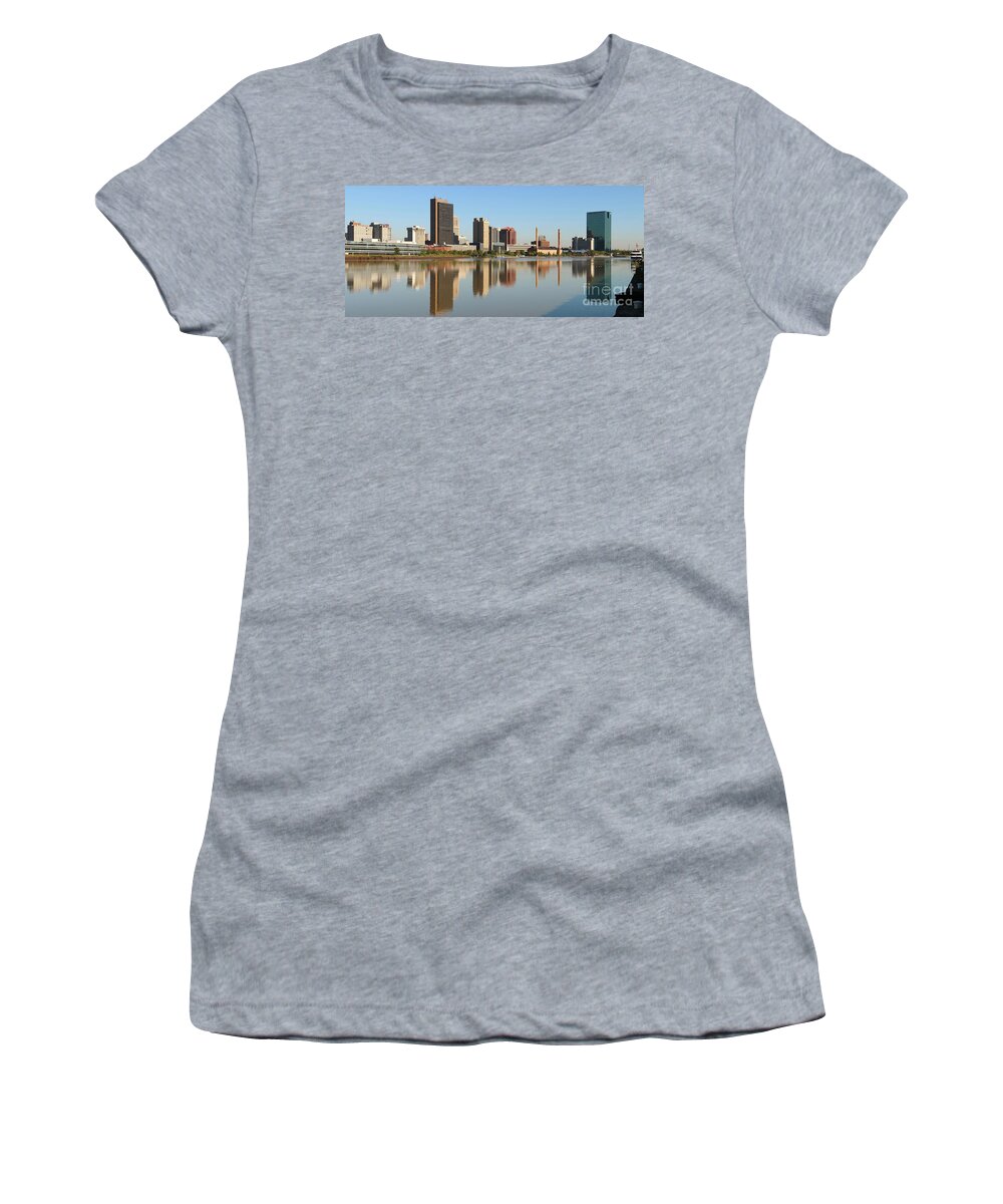 Downtown Toledo Women's T-Shirt featuring the photograph Downtown Toledo September 2014 819 820 Panorama by Jack Schultz