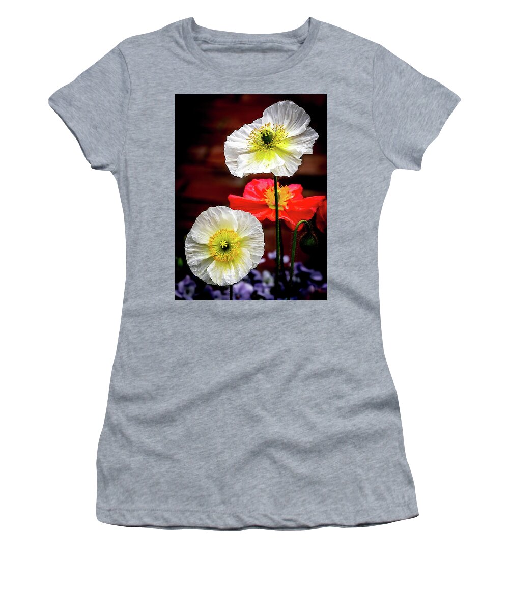 Poppy Women's T-Shirt featuring the photograph Dramatic Poppies by Elvira Peretsman