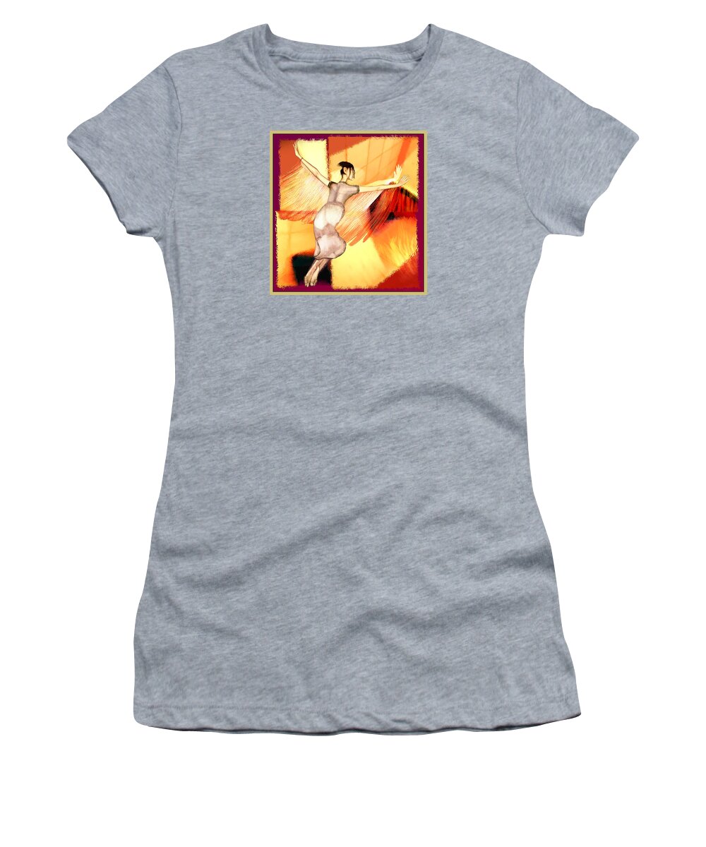 Dream Flying Red Yellow Women's T-Shirt featuring the painting Dream Flying by Hone Williams