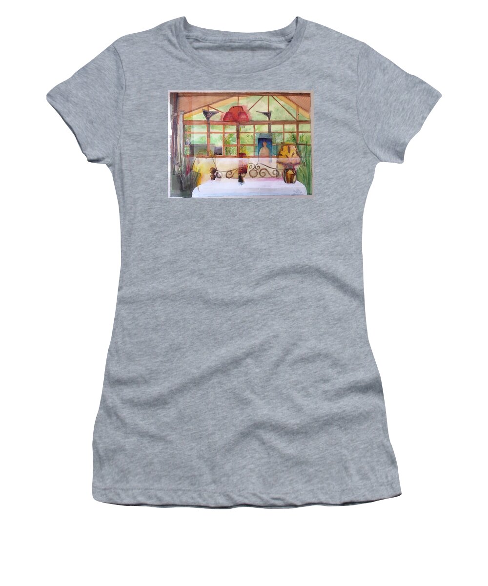 Collage Women's T-Shirt featuring the painting Dreamed view from the window by Carolina Prieto Moreno