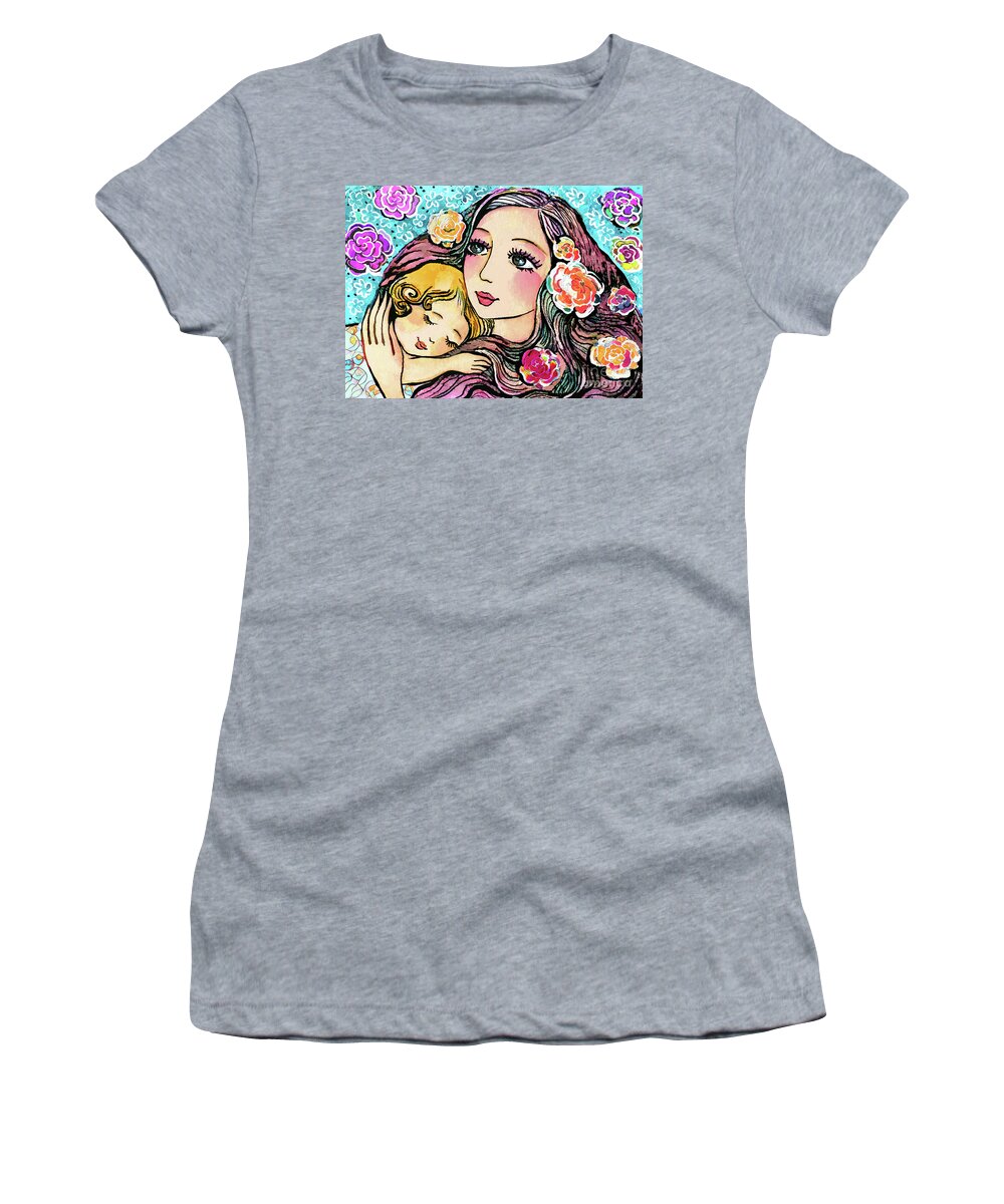 Mother And Child Women's T-Shirt featuring the painting Dreaming in Roses by Eva Campbell
