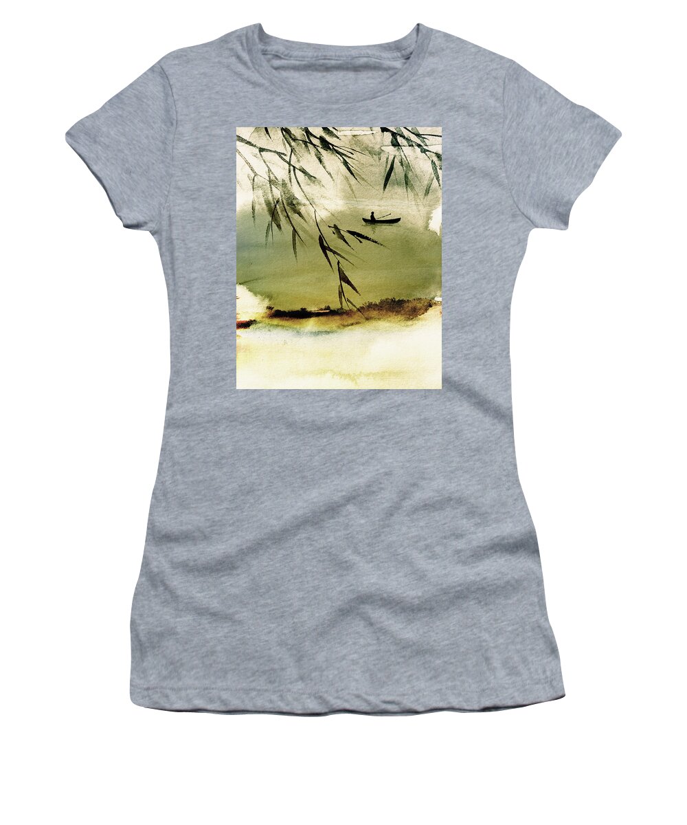 Fishing Scene Women's T-Shirt featuring the mixed media Drifting by Colleen Taylor