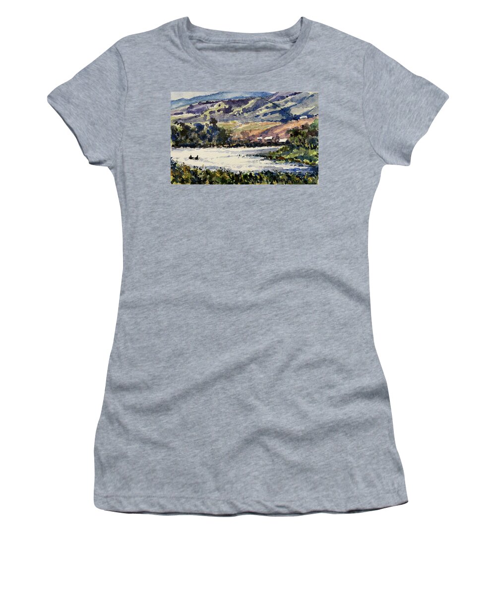Landscape Women's T-Shirt featuring the painting Drifting on the Yellowstone by Les Herman