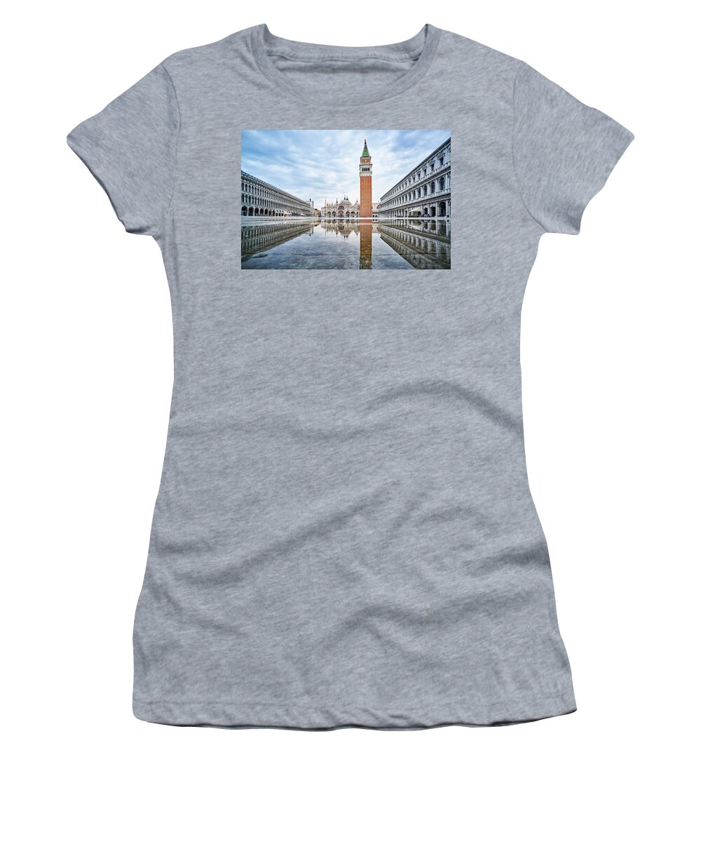Square Women's T-Shirt featuring the photograph DSC04232_Saint Mark Square floating FULL, Venice by Marco Missiaja