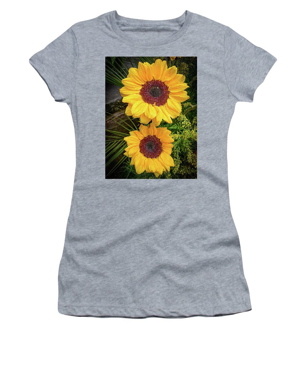Flower Women's T-Shirt featuring the photograph Dual sunflowers by Jim Feldman