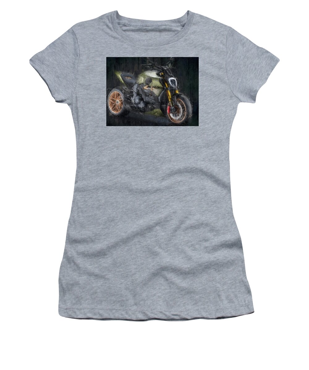 Motorcycle Women's T-Shirt featuring the painting Ducati Diavel 1260 Lamborghini Motorcycle by Vart by Vart Studio