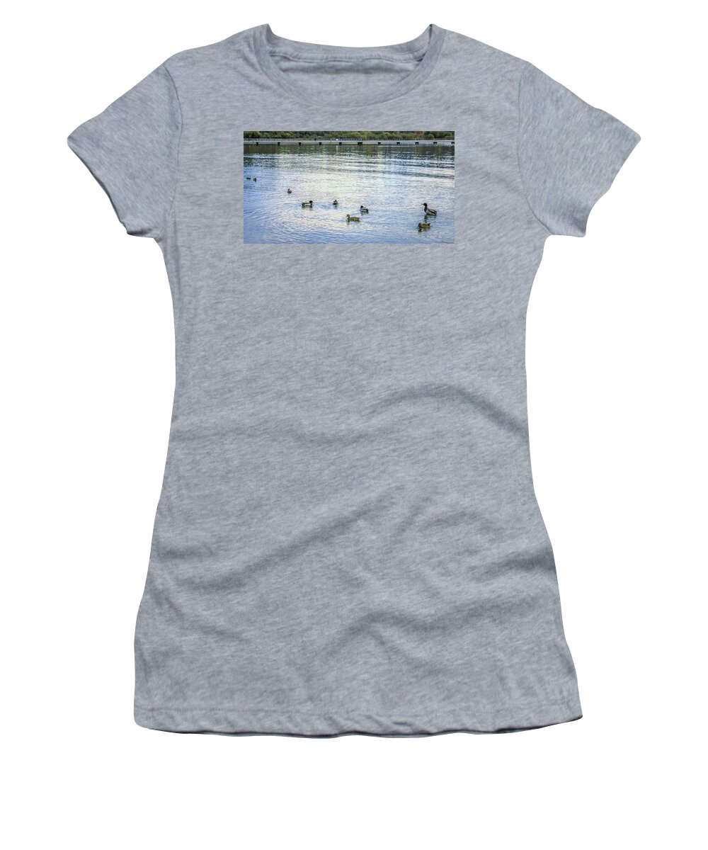 Animals Women's T-Shirt featuring the photograph Ducks on the lake by Anamar Pictures