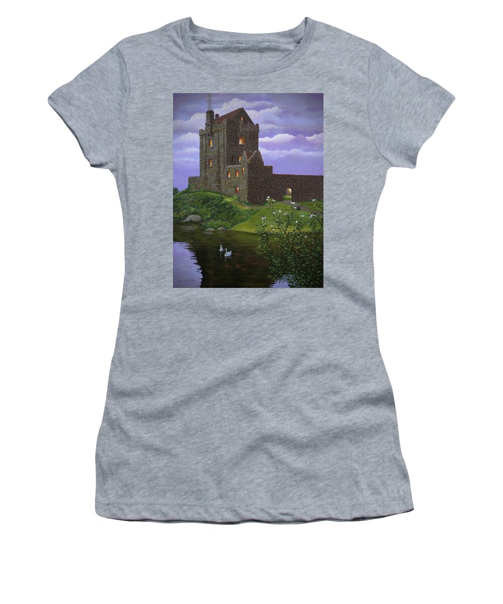 Kim Mcclinton Art Women's T-Shirt featuring the painting Dusk at Dunguaire Castle by Kim McClinton