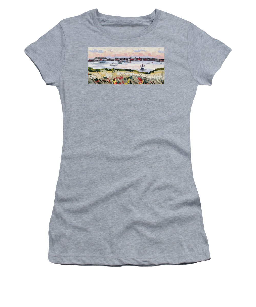 Impasto Women's T-Shirt featuring the painting Dusk at Findhorn Marina, 2015 by PJ Kirk