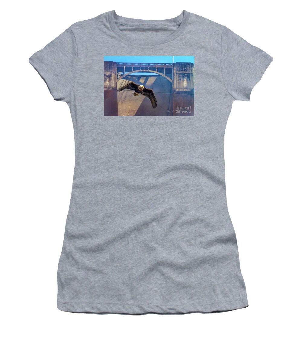 Eagle Women's T-Shirt featuring the photograph Eagle at the Dam by David Wagenblatt