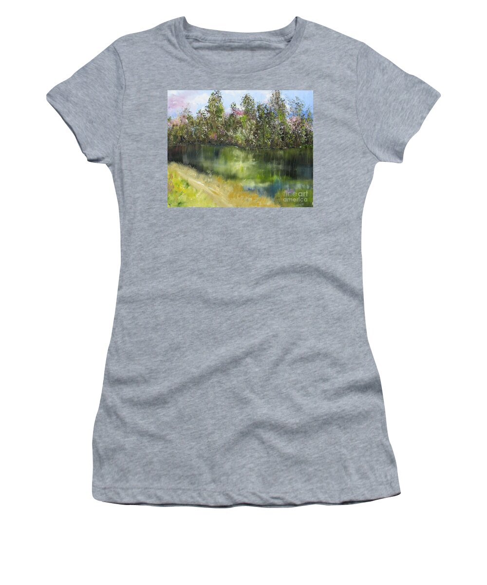 Landscape Women's T-Shirt featuring the painting Early Morning in the Park by Lisa Boyd