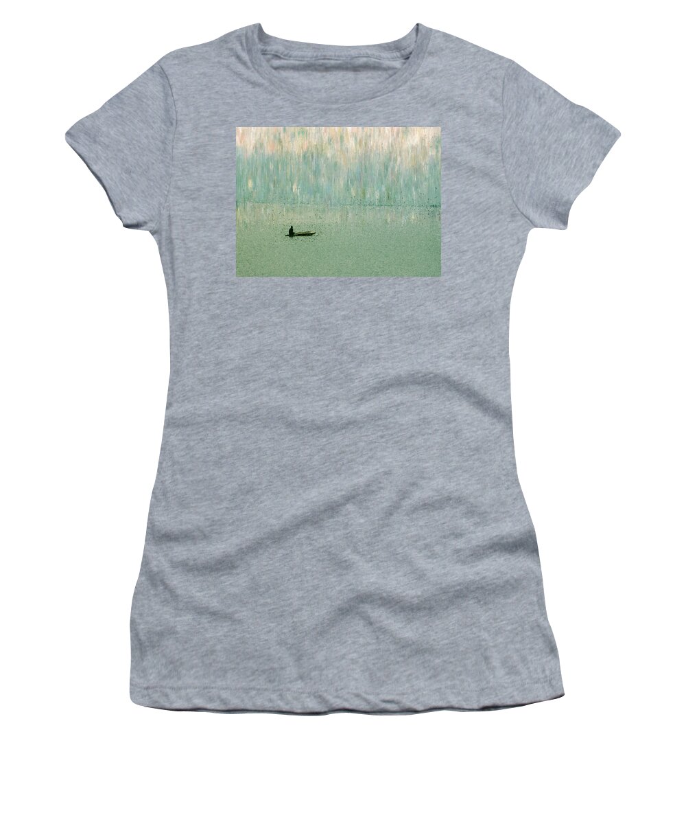 Great Lakes Women's T-Shirt featuring the painting Early Morning On The Lake by Alex Mir