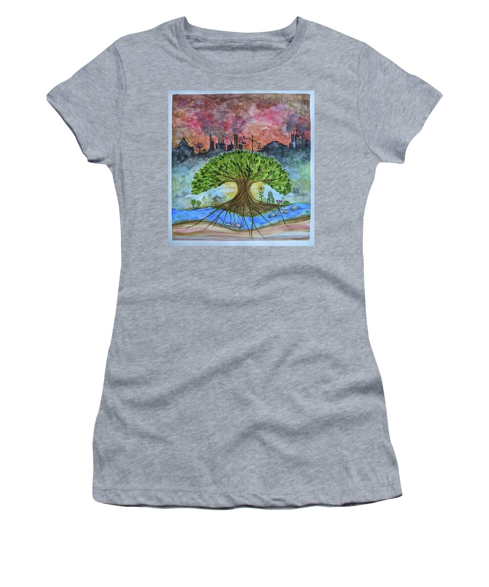 Earth Women's T-Shirt featuring the painting Earth by Lisa Mutch