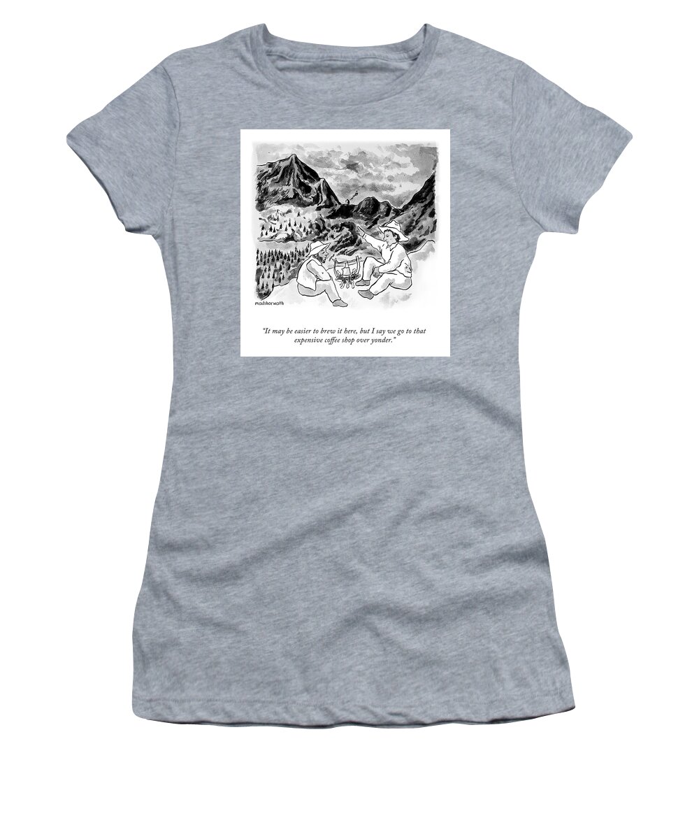 It May Be Easier To Brew It Here Women's T-Shirt featuring the drawing Easier To Brew It Here by Mads Horwath