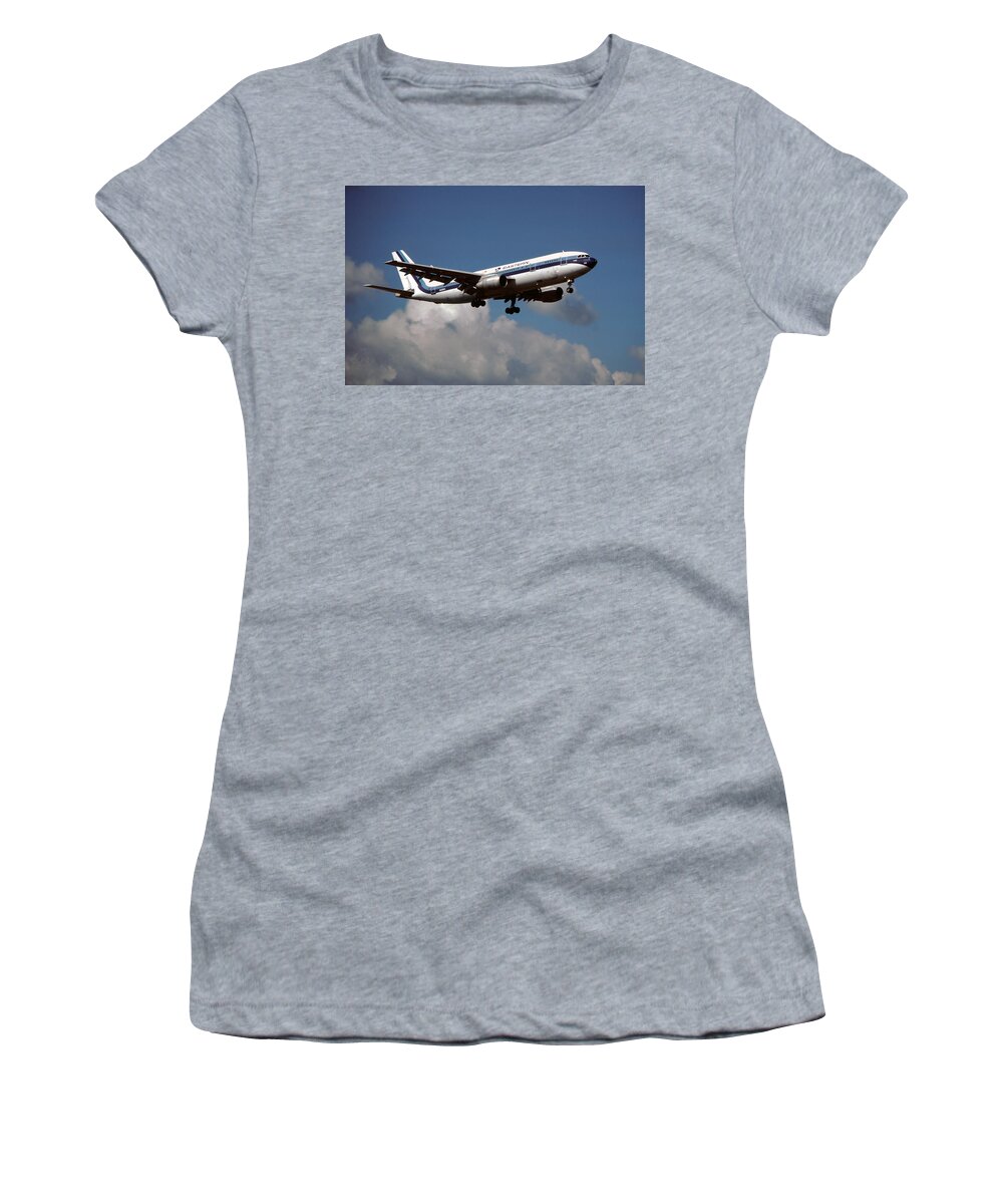 Eastern Airlines Women's T-Shirt featuring the photograph Eastern Airbus A300 Landing at Miami by Erik Simonsen