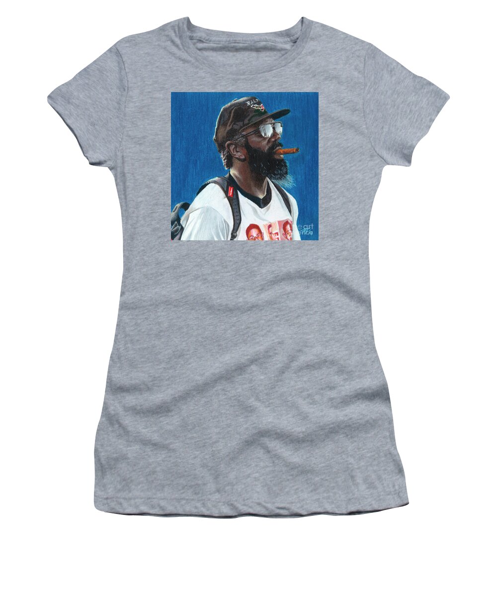 Baltimore Ravens Women's T-Shirt featuring the drawing Ed Reed by Philippe Thomas