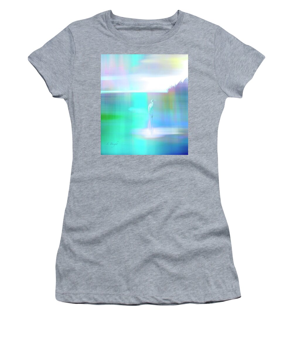 Ipad Painting Women's T-Shirt featuring the digital art Egret In Shallow Water by Frank Bright