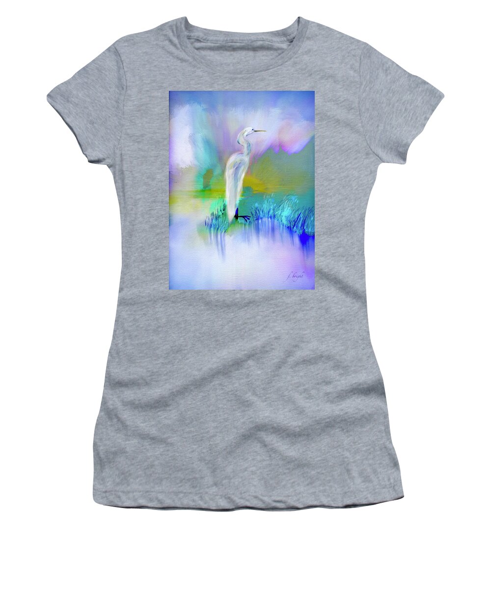 Ipad Painting Women's T-Shirt featuring the digital art Egret Sunshine by Frank Bright