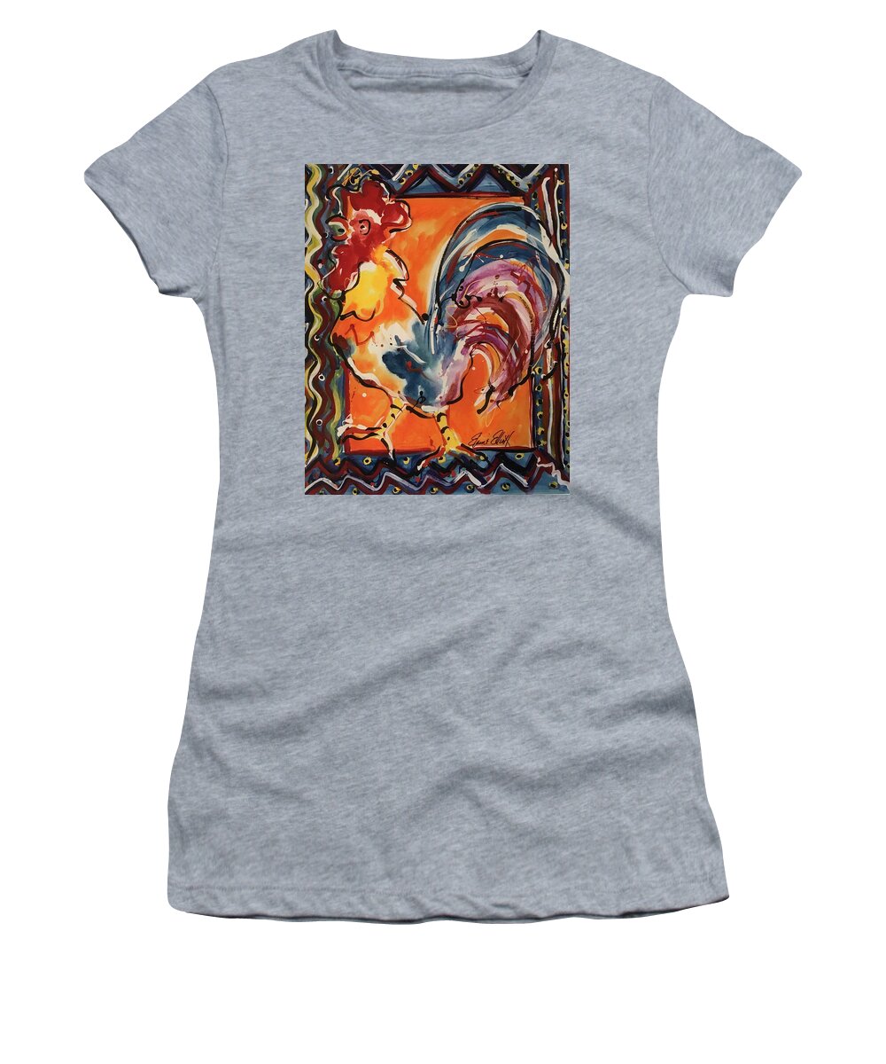 Chicken Women's T-Shirt featuring the painting El Pollo by Elaine Elliott