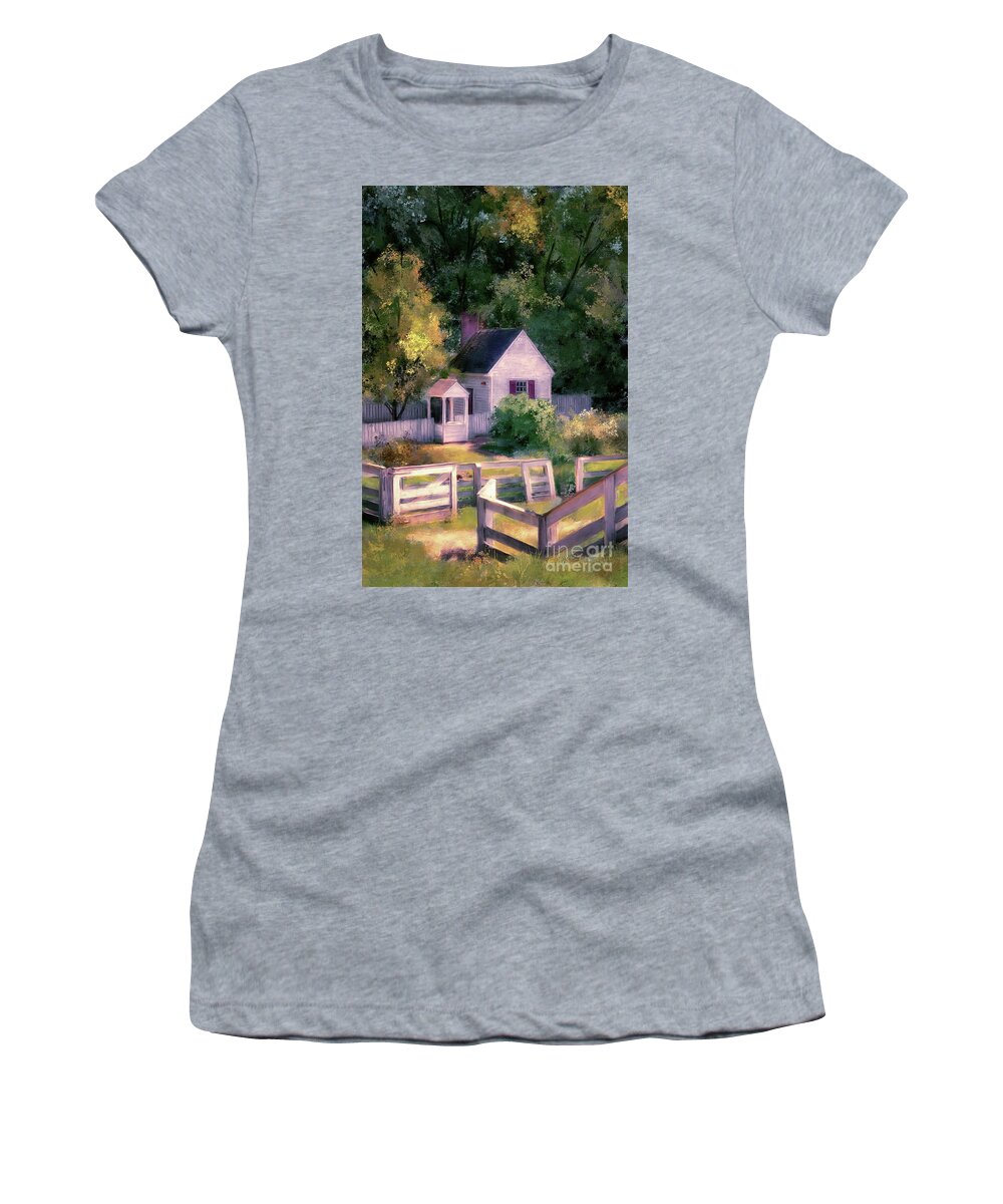 Williamsburg Women's T-Shirt featuring the digital art Elizabeth Reynolds Kitchen in Colonial Williamsburg by Lois Bryan