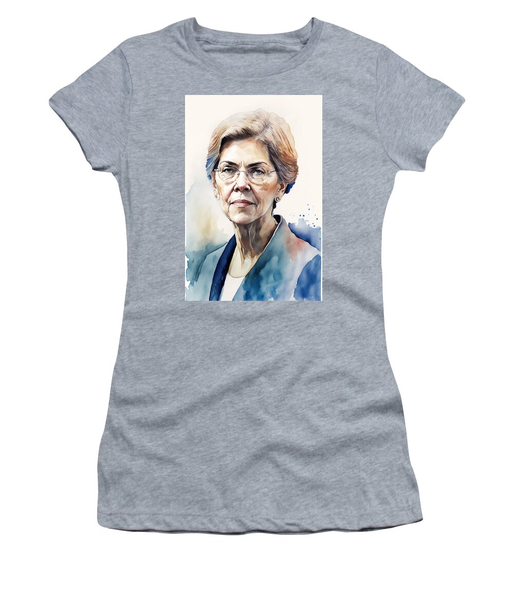 Politician Women's T-Shirt featuring the painting Elizabeth Warren by Kai Saarto