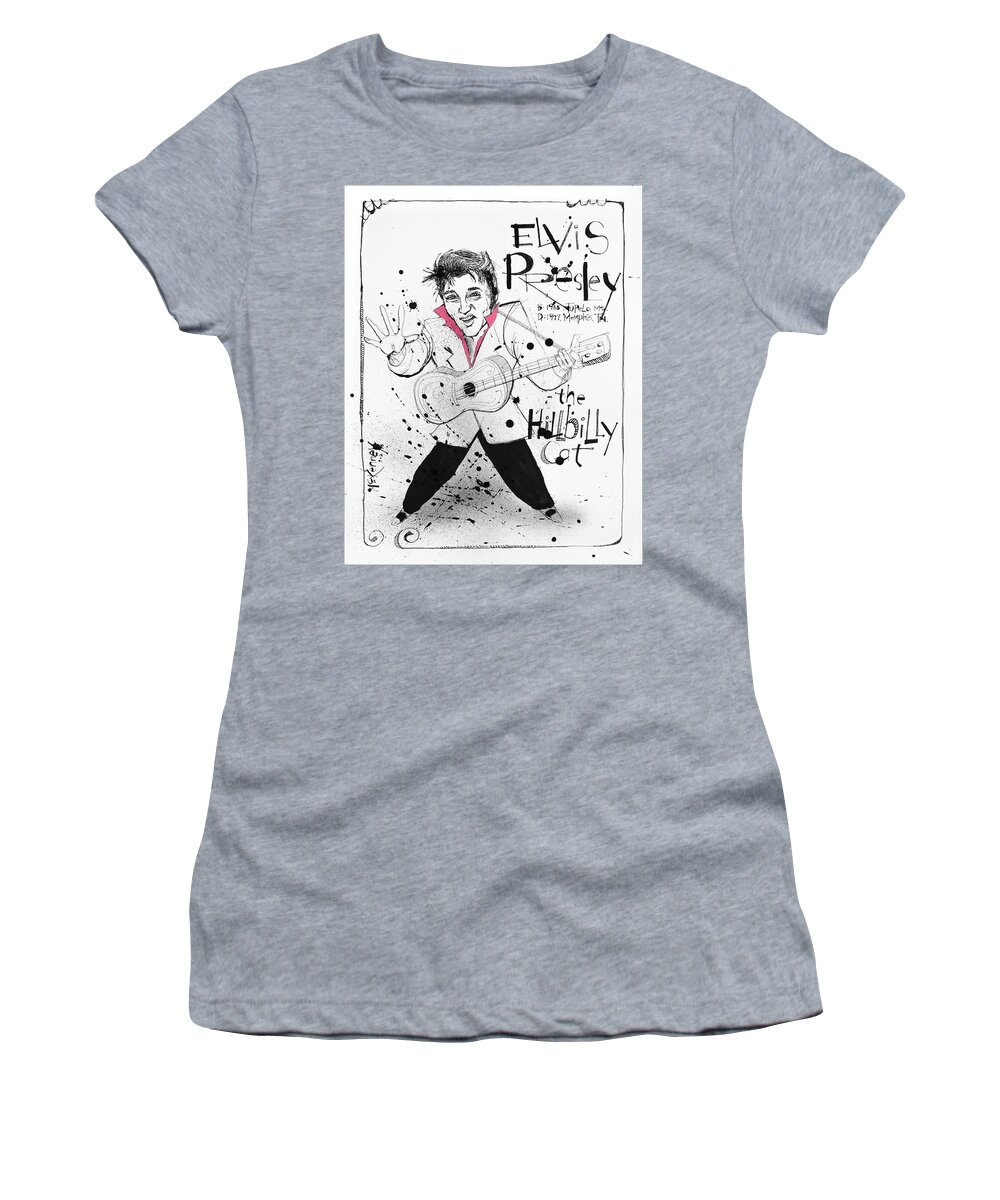  Women's T-Shirt featuring the drawing Elvis Presley by Phil Mckenney
