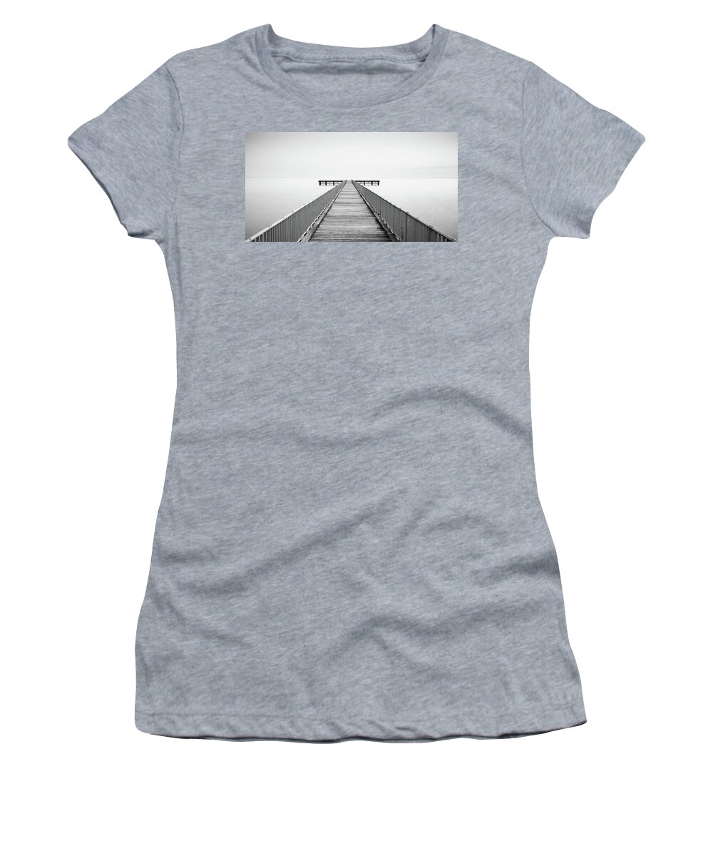 Seascape Women's T-Shirt featuring the photograph Empty Pier, Minimal seascape by Michalakis Ppalis