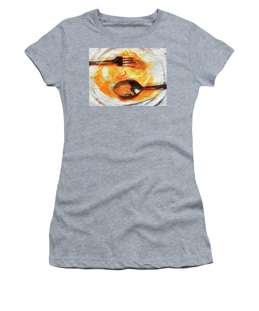 Spoon And Fork Women's T-Shirt featuring the photograph End of dinner - Ten years after by Al Fio Bonina