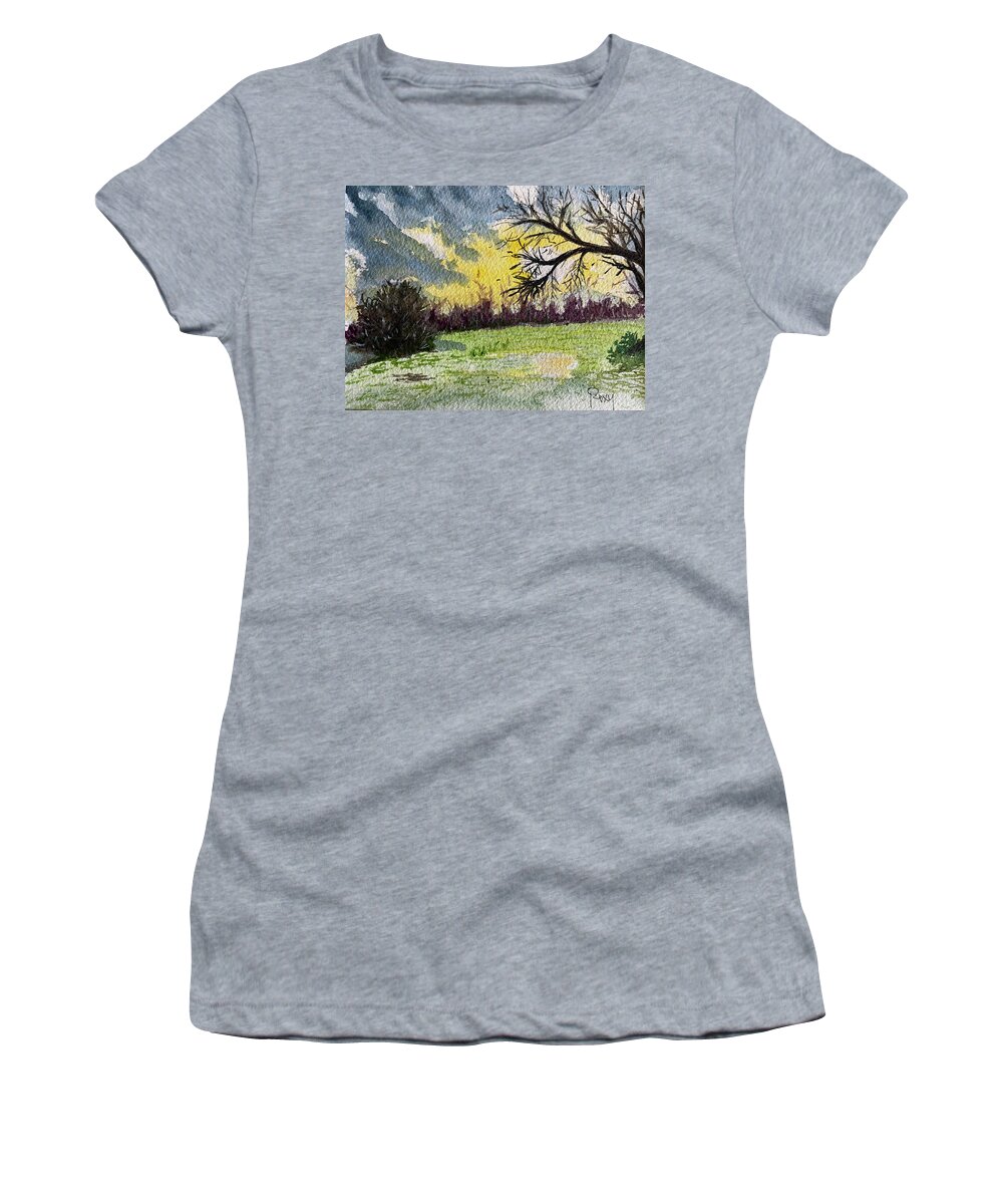 Landscape Women's T-Shirt featuring the painting English Countryside Landscape by Roxy Rich