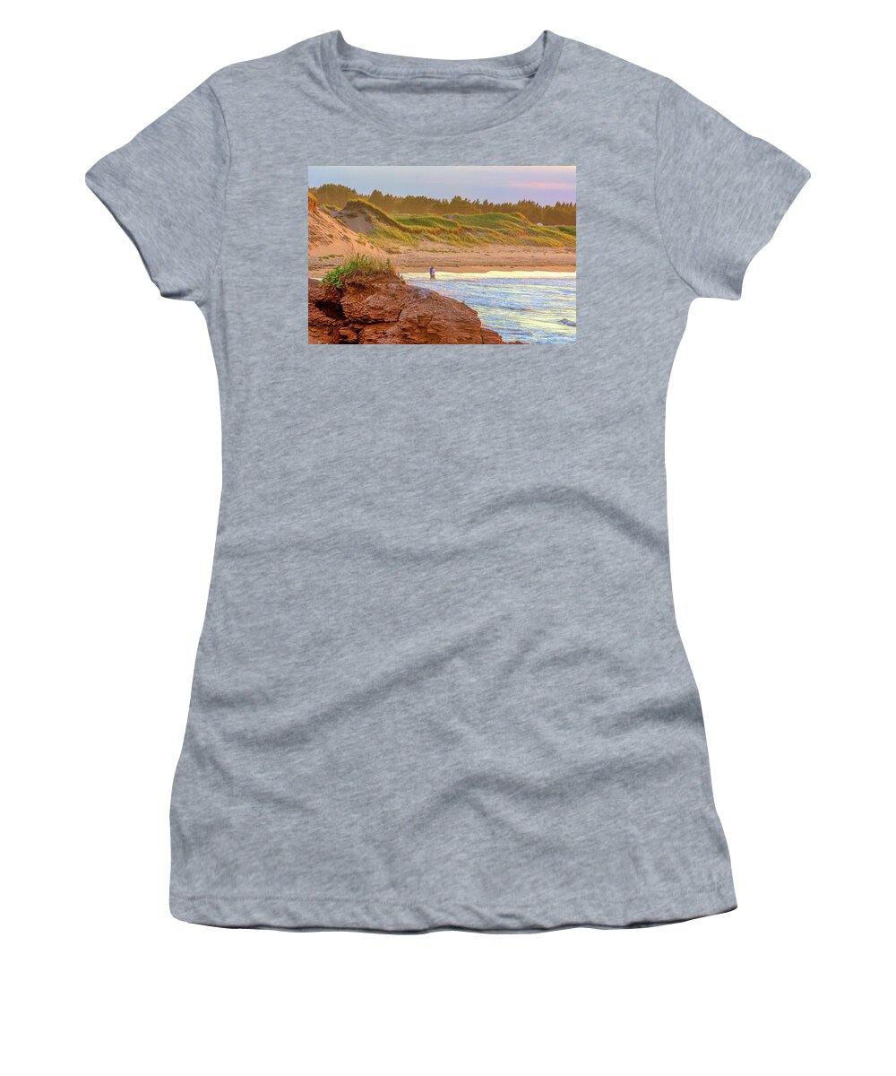 Cavendish Women's T-Shirt featuring the photograph Enjoying Cavendish Beach by Douglas Wielfaert