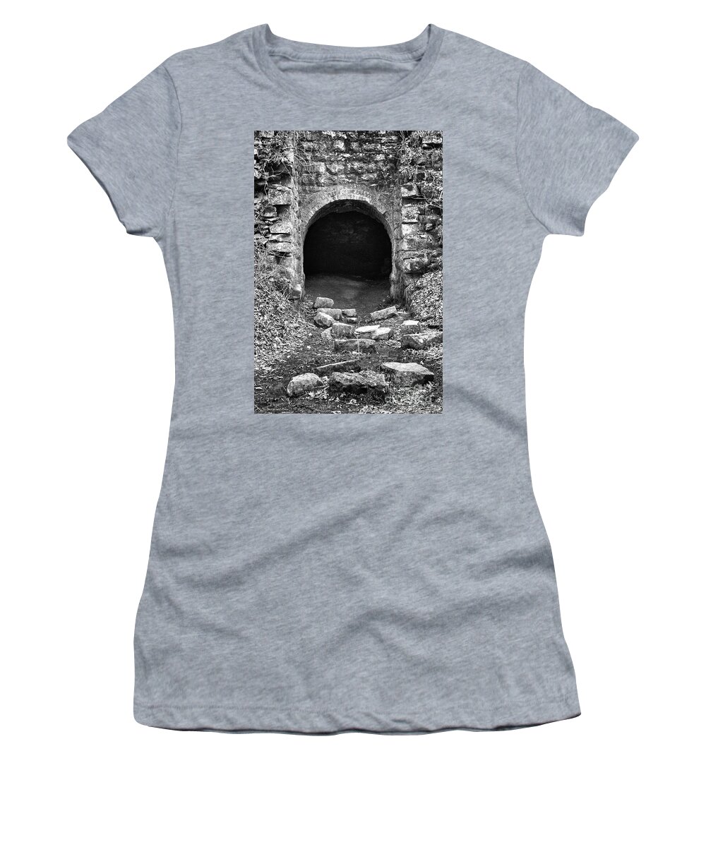 Black And White Women's T-Shirt featuring the photograph Entrance To Mine by Phil Perkins