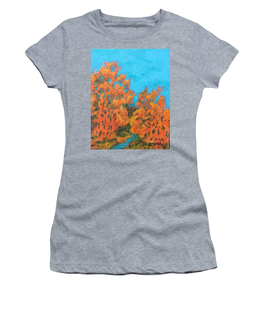 Autumn Women's T-Shirt featuring the painting Etobicoke Creek #2 by Milly Tseng