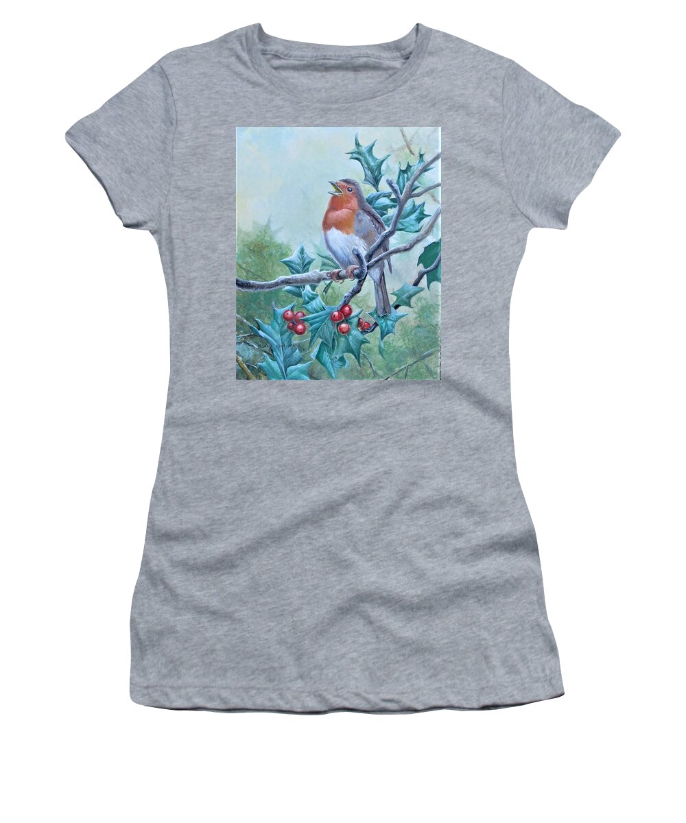 Robin Women's T-Shirt featuring the painting European Robin by Barry Kent MacKay