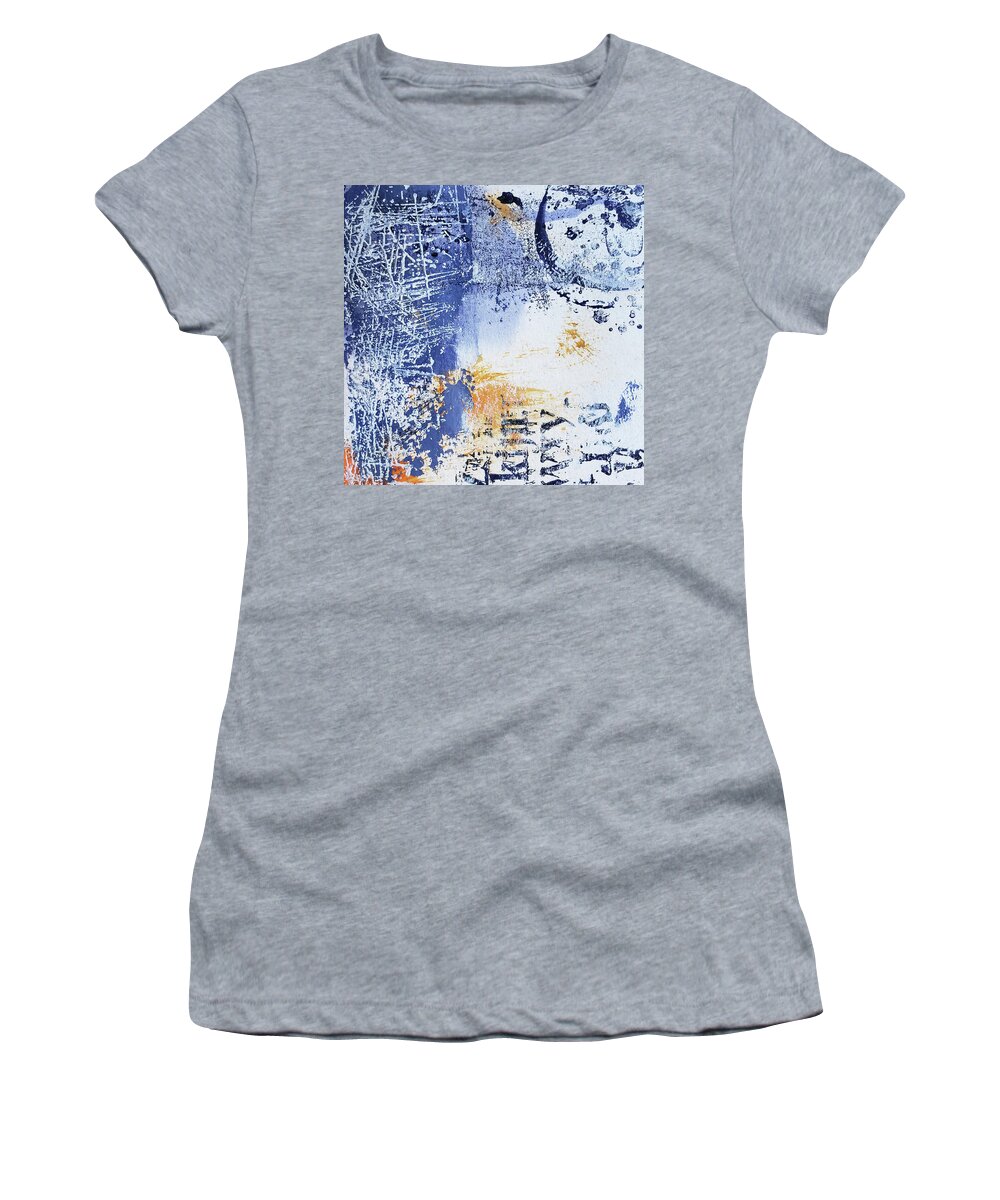 Grunge Women's T-Shirt featuring the painting EVENING EDITION Blue Orange Abstract Painting Grunge Street Art by Lynnie Lang