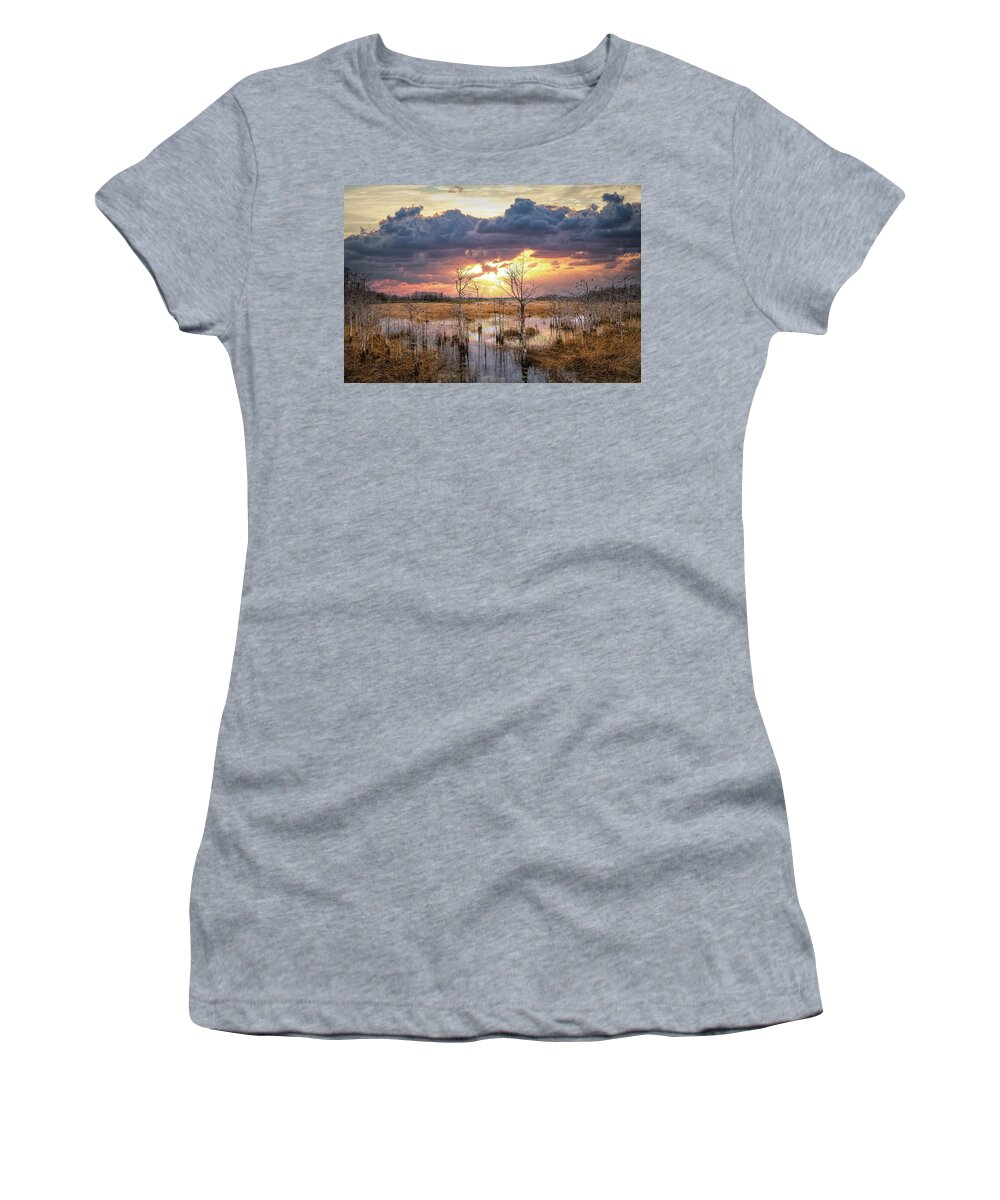 Clouds Women's T-Shirt featuring the photograph Evening Everglades by Debra and Dave Vanderlaan