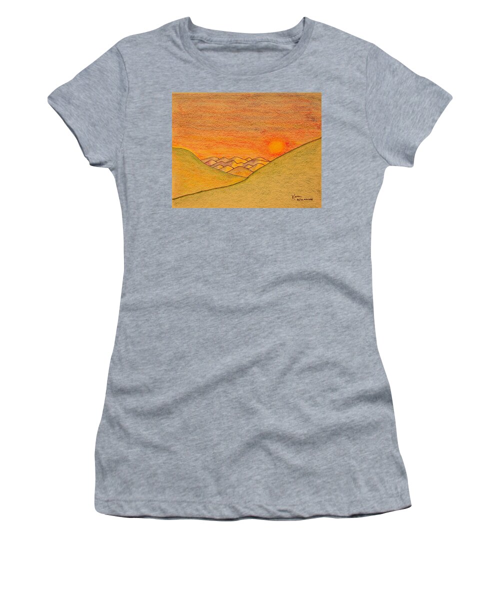 Mountains Women's T-Shirt featuring the drawing Evening Glow by Karen Nice-Webb