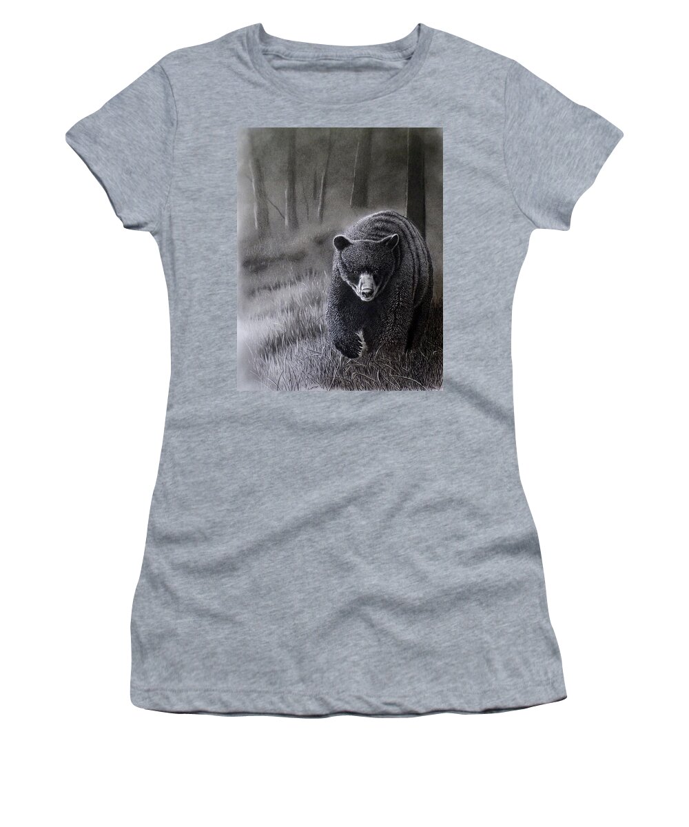 Black Bear Wildlife Women's T-Shirt featuring the drawing Evening stroll by Stan White