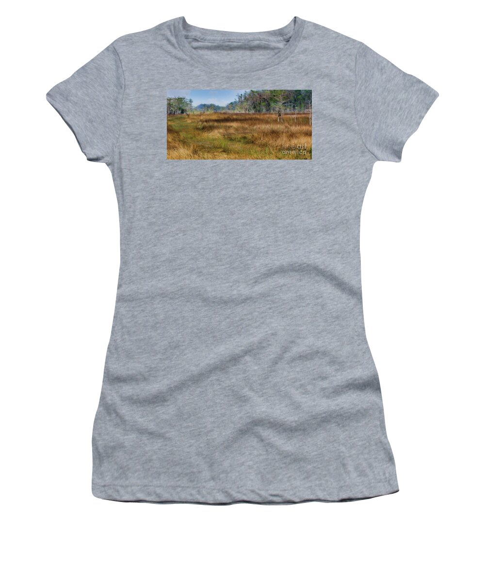 Airboat Trail Women's T-Shirt featuring the digital art Everglades Airboat Trail by Patti Powers