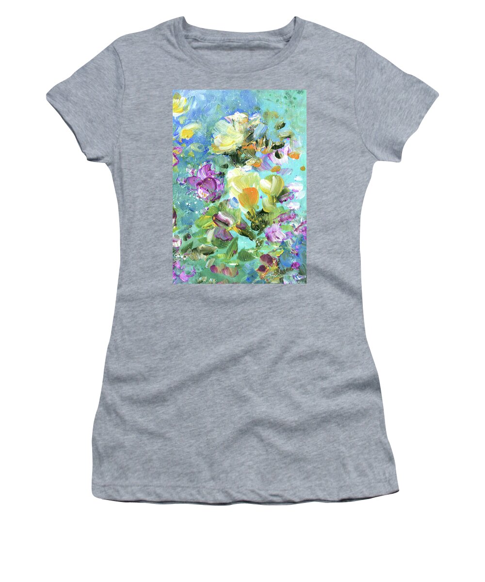 Flower Women's T-Shirt featuring the painting Explosion Of Joy 22 Dyptic 02 by Miki De Goodaboom