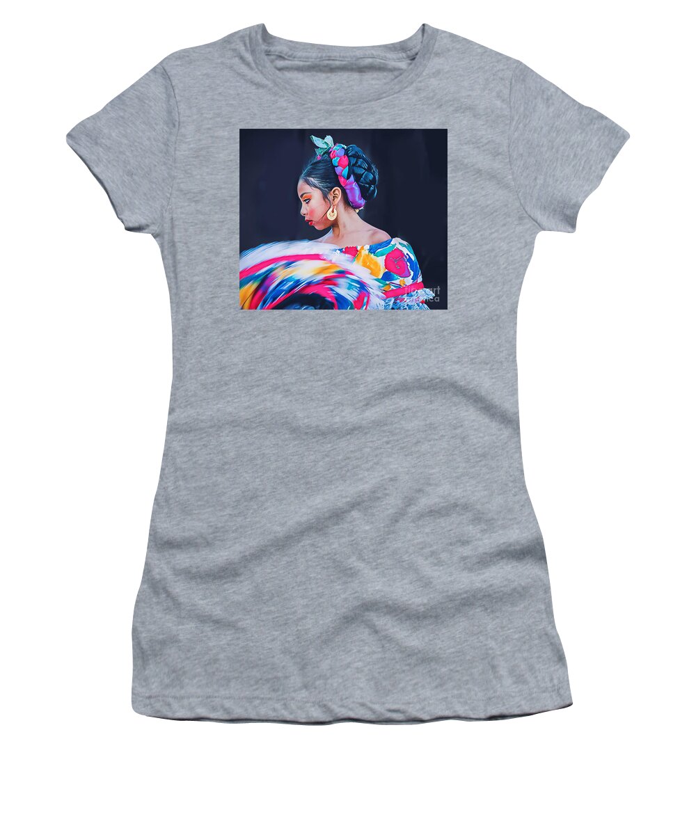 Dancer Women's T-Shirt featuring the photograph Exquisite Hispanic Dancer With Swirling Skirt by Susan Vineyard