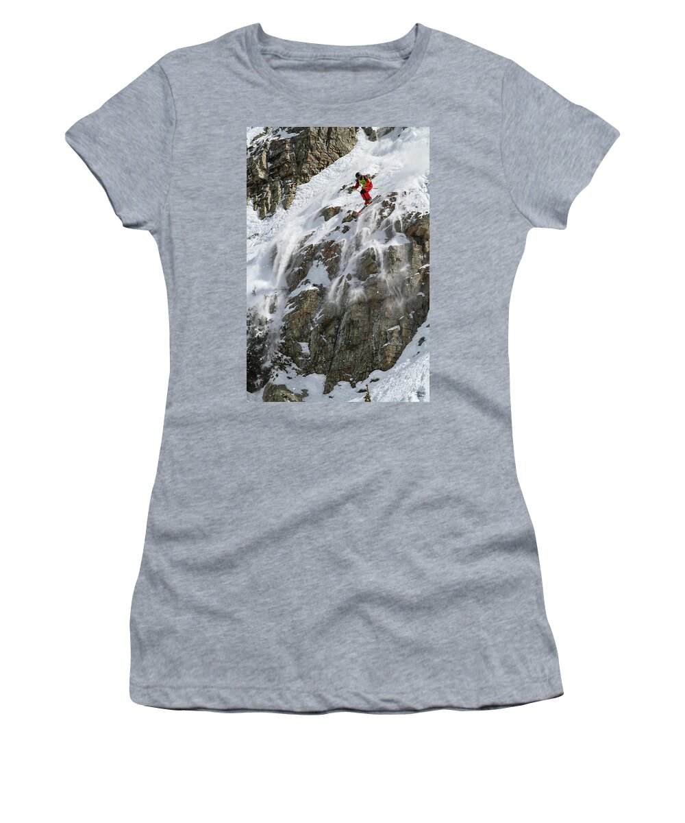Utah Women's T-Shirt featuring the photograph Extreme Skiing Competition Skier - Snowbird, Utah by Brett Pelletier