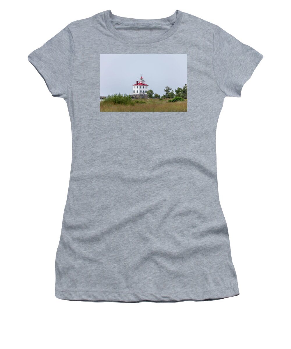 America Women's T-Shirt featuring the photograph Fairport Harbor West Breakwater Lighthouse by Karen Foley