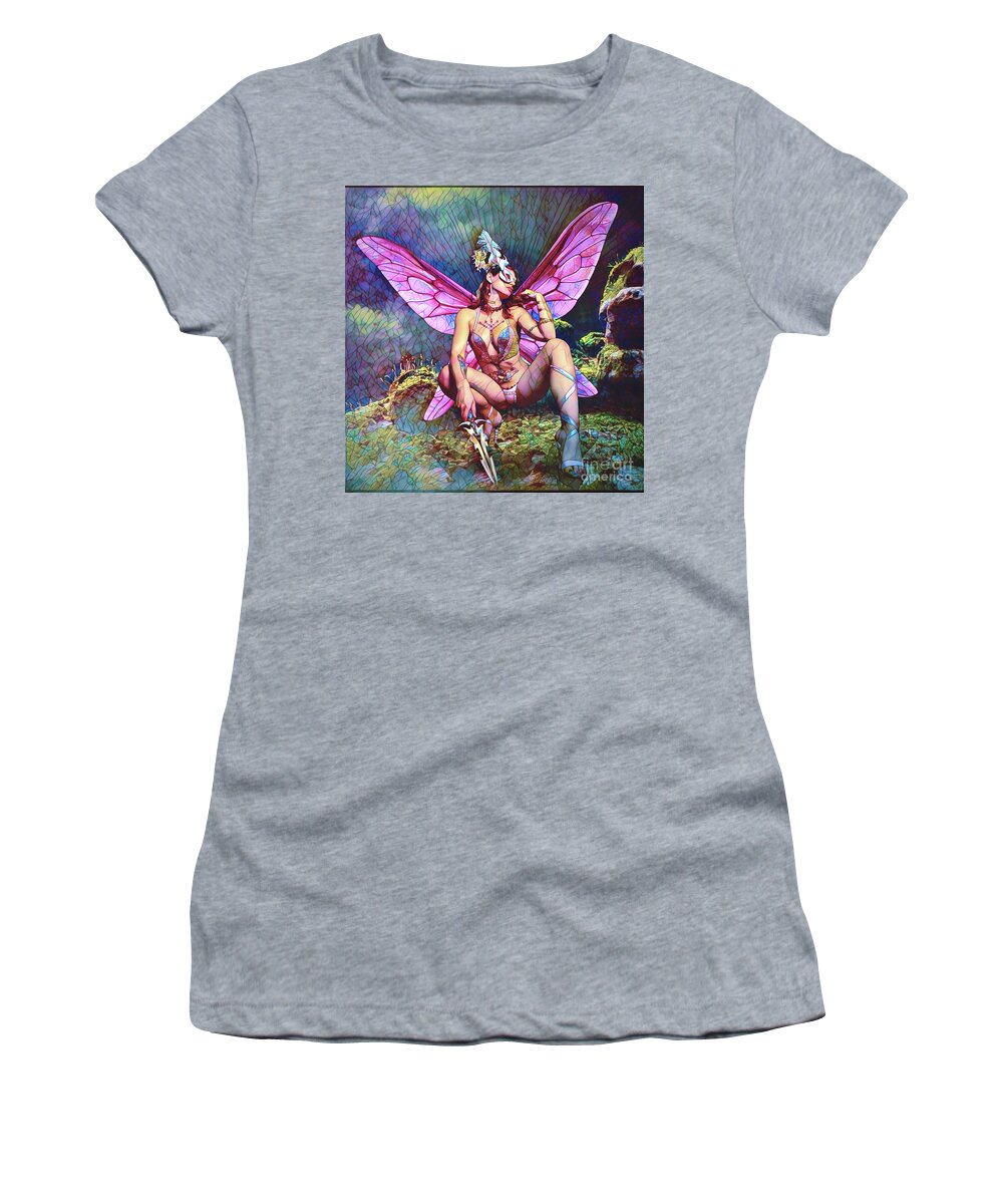 Dark Women's T-Shirt featuring the digital art Fairy Magic Stained Glass by Recreating Creation