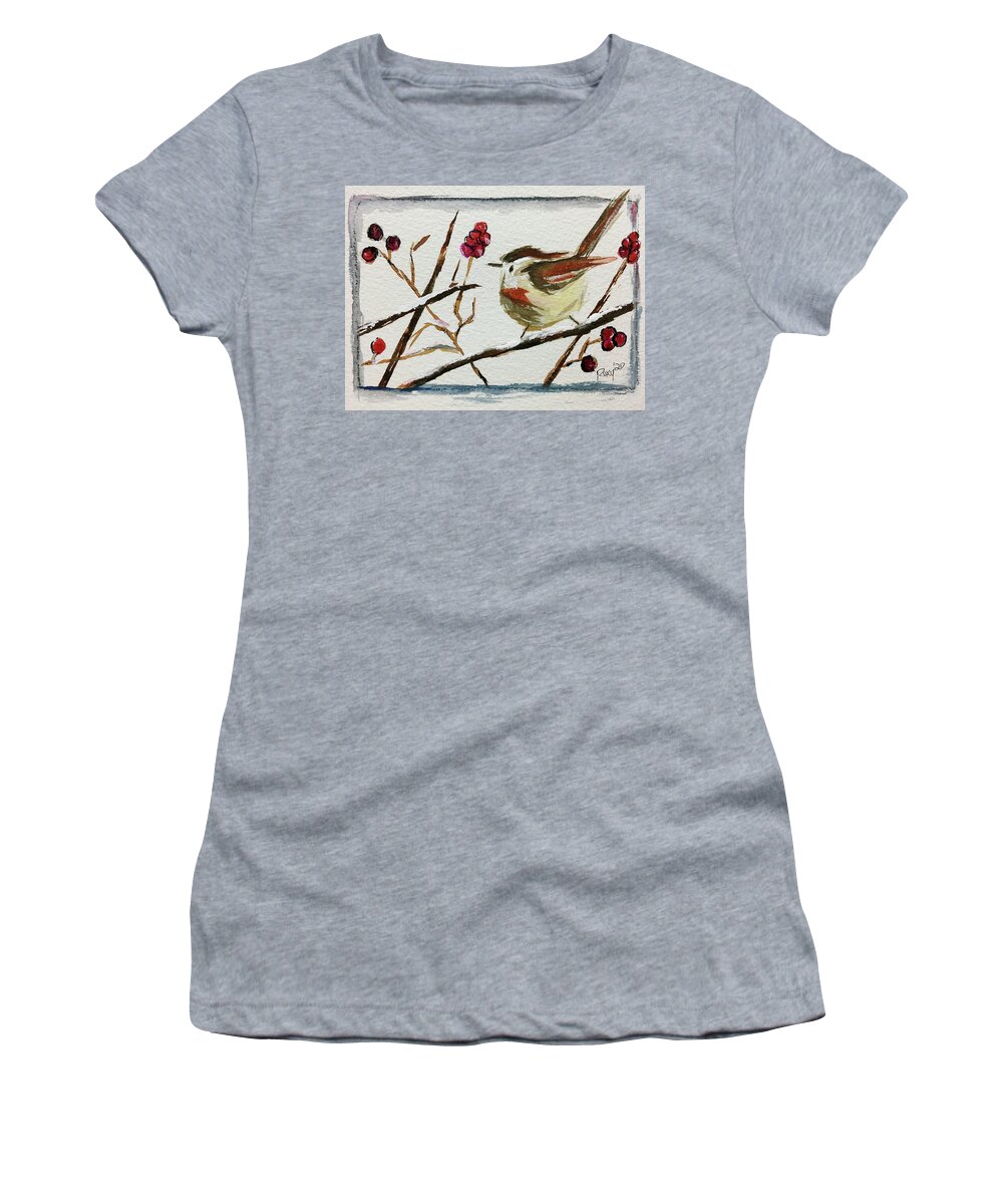 Fairy Wren Women's T-Shirt featuring the painting Fairy with Berries by Roxy Rich