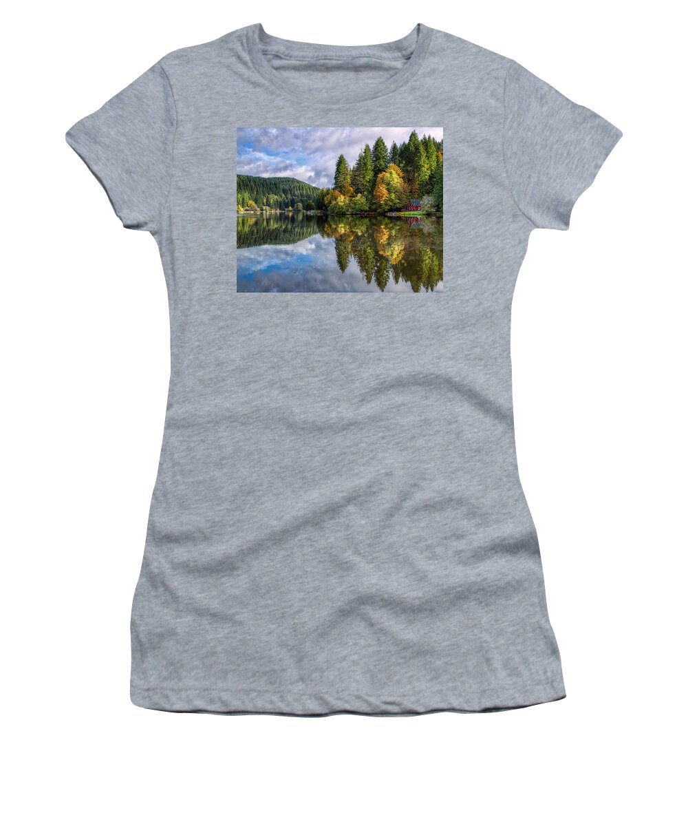 Tree Women's T-Shirt featuring the photograph Fall Color Reflections by Loyd Towe Photography