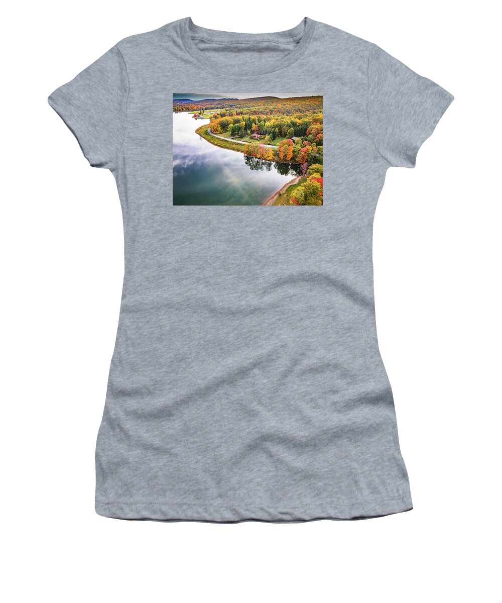 Aerial Women's T-Shirt featuring the photograph Fall Colors by the Lake 3 by Rich Isaacman