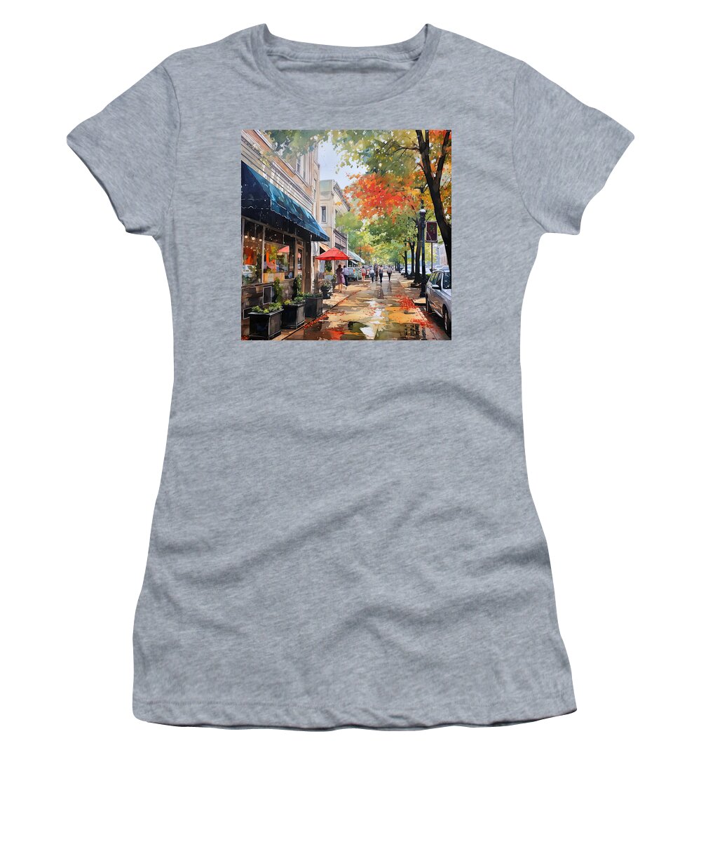 Hot Springs Arkansas Women's T-Shirt featuring the painting Fall in the City - Fall Downtown Watercolor by Lourry Legarde