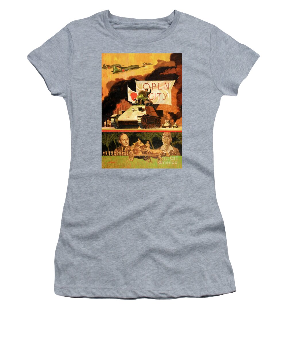 Shannon Stirnweis Women's T-Shirt featuring the painting Fall Of Manila To Japanese Forces by Shannon Stirnweis