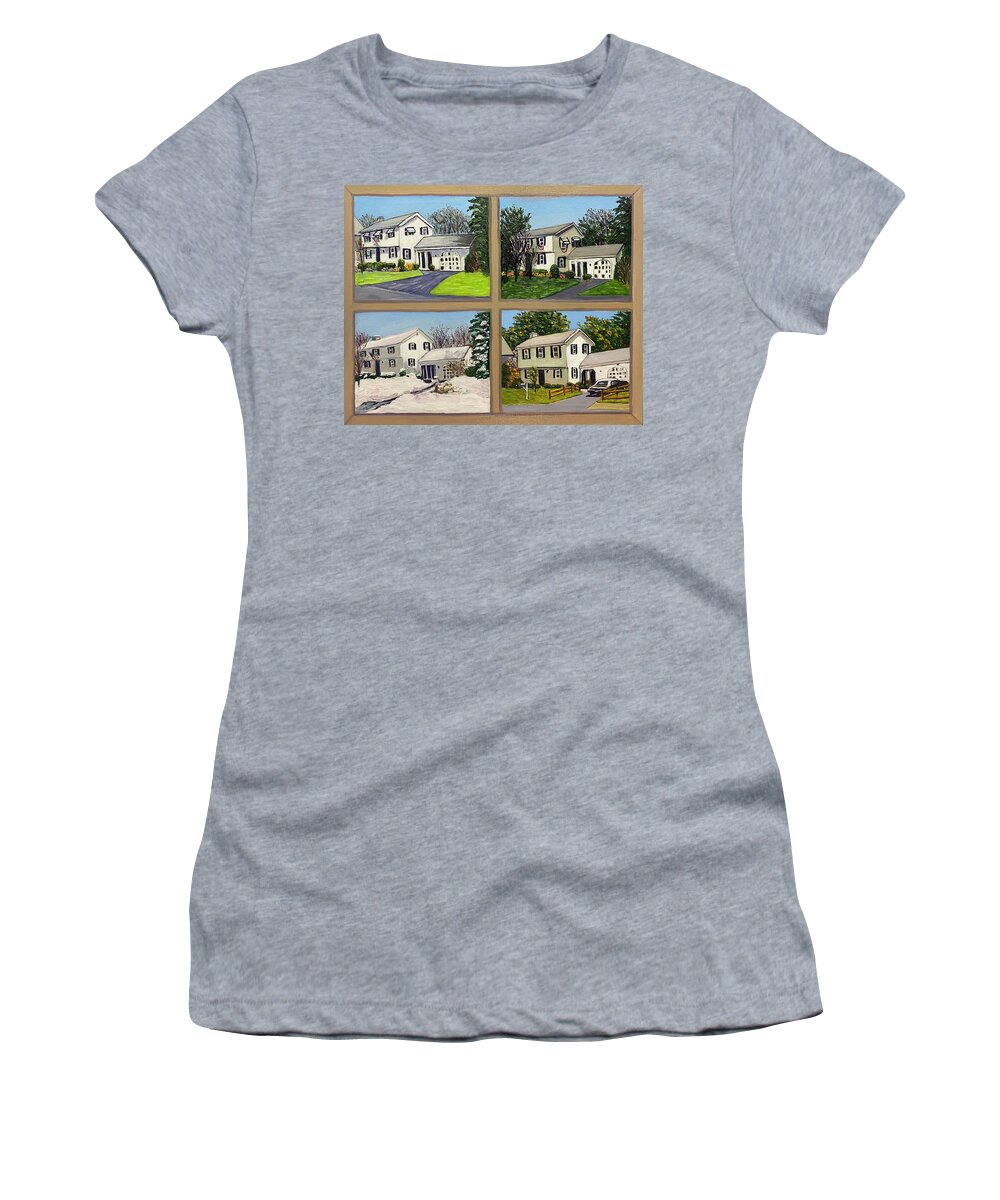 New England Women's T-Shirt featuring the painting Family House in Four Seasons by Richard Nowak